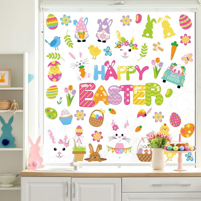 Whaline 9 Sheets Easter Cartoon Window Cling Stickers Colorful Bunny Rabbit Bird Egg Reusable Window Decals for Spring Party Home Classroom Decoration - Image 5